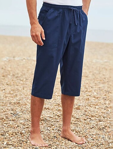  Herren Shorts Kurze Hosen Leinenshorts Kurze Hosen Sommer-Shorts Caprihose Tasche Glatt Komfort Atmungsaktiv Outdoor Täglich Ausgehen Leinen / Baumwoll Mischung Modisch Strassenmode Schwarz Weiß