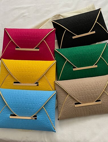  Gelbe Damen-Clutch mit Krokoprägung, Metallgriff und strukturiertem Kunstleder, auffällige Abendtasche für Cocktailpartys, Hochzeiten und Abende