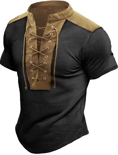  Hombre Camiseta Tee Manga Corta Cuello Verano Bloque de color Vintage Moda Acordonado Estampado Casual Diario Deportes Morrón Oscuro gris oscuro Azul Piscina Camiseta superior para hombre