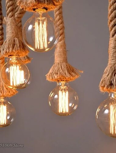  vintage henneptouw hanglamp armatuur 1 kop 1,5 meter e26/e27 basis, retro henneptouw hanglamp vintage plafondlamp lamp retro stijl voor eetzaal restaurant bar verlichting, lamp niet inbegrepen