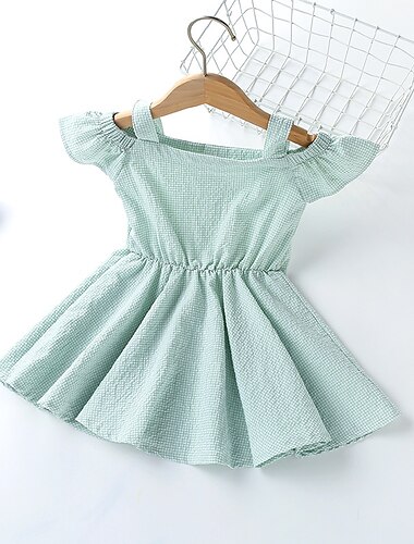  Kinder Mädchen Kleid Karomuster Kurzarm Outdoor Aktiv Mode Baumwolle Über dem Knie Freizeitkleid A Linie Kleid Sommer Frühling 3-7 Jahre Hellblau Rote