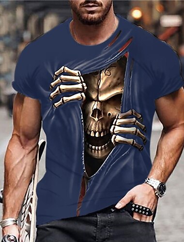  Herre Unisex Dødningehoveder Grafiske tryk T-shirt halloween skjorte Sjove T-shirts Kortærmet T-shirt 3D-udskrivning Rund hals Skjorte Designer Afslappet Stor og høj Daglig Ferie Sort Blå Grøn Sommer