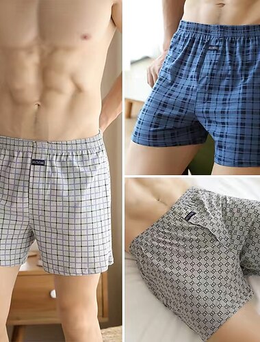  Herr 3-pack Underkläder Boxer Amerikanska boxershorts Bomull Andningsfunktion Mönster Multifärg Rubinrött