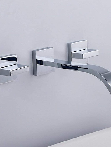  Robinet mitigeur mural pour lavabo de salle de bain cascade, robinets de lavabo répandus laiton vintage 2 poignées 3 trous robinet baxin de lavage de salle de bain avec tuyau d'eau chaude froide