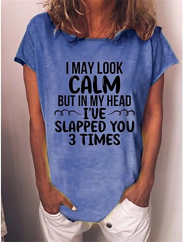  Damen T Shirt Buchstabe Text Verhalten Basic Neon und Hell Kurzarm Rundhalsausschnitt Normale Oberteile Täglich Wochenende Bedruckt Schwarz Rote Blau Grün Grau Frühling, Herbst, Winter, Sommer