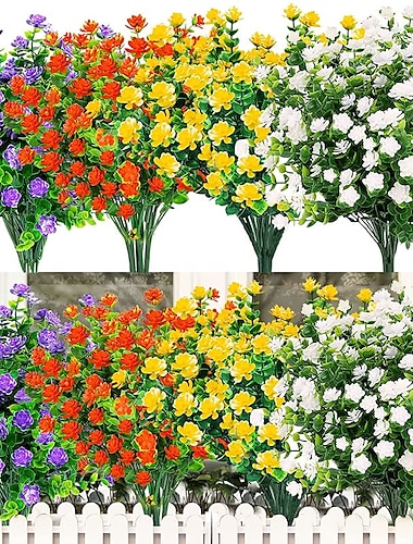  Paquete de 2/paquete de 8 flores artificiales al aire libre resistentes a los rayos UV flores de plástico falsas rosas que no se desvanecen plantas de plástico falsas para interior al aire libre boda
