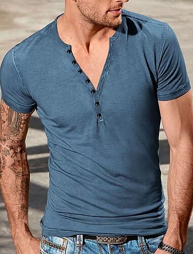  Pánské Tričko s knoflíkem Tričko Tričko Henley Tričko Top Krátké rukávy Henley Léto Bez vzoru Základní Pohodlné Knoflíky Dovolená ulice Jdeme ven Černá Bílá Modrá Top tričko pro muže