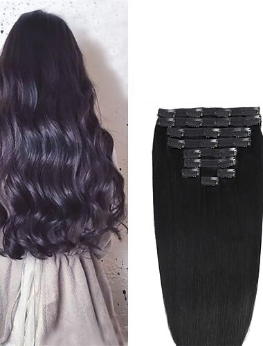  clip dans les extensions de cheveux de vrais cheveux humains 9 pièces 130g extensions de cheveux noirs de jais droites naturelles douces épaisses remy extensions droites clip dans les extensions de