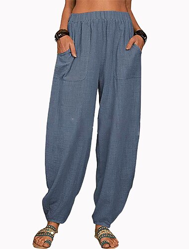  Women's Cotton And Linen Lounge Pants Solid Color Loose Casual Pants Home Street Daily Harem Trousers