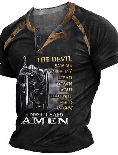  Voor heren Henley-shirt T-shirts Grafisch Kleurenblok Tempeliers Henley Kleding 3D-afdrukken Buiten Casual Korte mouw Lapwerk Button-omlaag Modieus Ontwerper Stijlvol Vintage