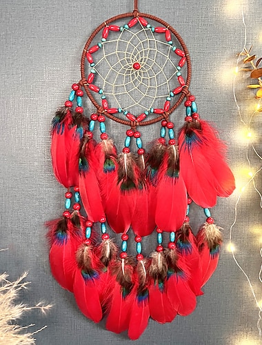  Atrapasueños azul pavo real regalo hecho a mano pluma gancho flor carillón de viento adorno colgante de pared decoración arte estilo tibetano, 63x1 5cm/24,8''x5,9''