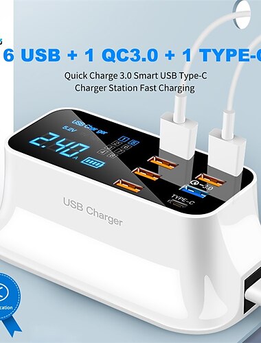  8usb мобильный телефон быстрая зарядка цифровой дисплей qc3.0 флэш-зарядка быстрая многофункциональная pd быстрая зарядка многопортовое зарядное устройство с дисплеем