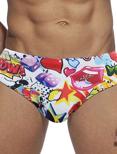  Homens Roupa de Banho Shorts de Natação Calção Resumo de natação Imprimir Personagem Conforto Respirável Ao ar livre Diário Para Noite Esportes Havaiana Branco