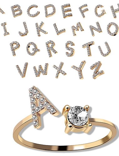  טבעת תכשיטי טבעת יצירתי לנשים טבעת פתיחה מתכווננת טבעת 26 אותיות