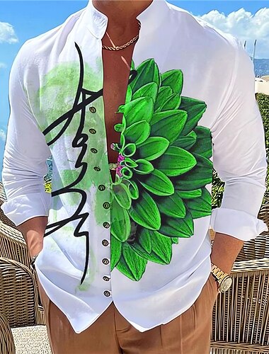  Herren Blumen Hemd Knopfhemd Langarm Modisch Designer Brautkleider schlicht Outdoor Urlaub Täglich Herbst Frühling Sommer Ständer Bedruckt Gelb Blau Fuchsie Grün Grau