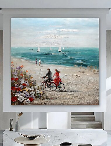  Hang-Painted Oliemaleri Hånd malede Kvadrat Landskab Moderne Omfatter indre ramme / Strakt lærred