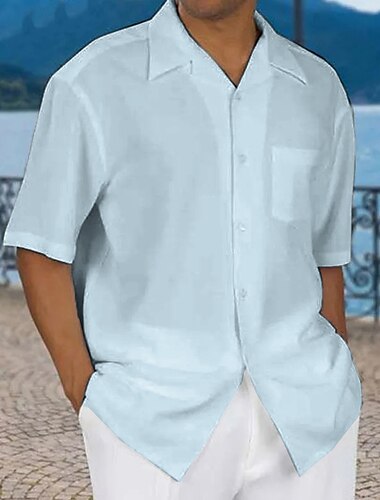  Voor heren Overhemd Zomer overhemd Normaal shirt Strand hemd Overhemd met knopen Zwart Wit blauw Groen khaki Korte mouw Effen Strijkijzer Vakantie Straat Voorvak Kleding Katoen Katoenmix Modieus