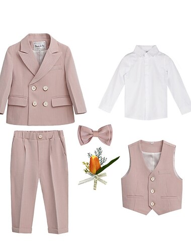  4 Stück 5 Wurzeln Ring-Träger Anzug Jungen kinderkleidung Anzug Formeller Anzug Anzug & Blazer Shirt & Hose Casual Modisch Täglich Feste Farbe Rosa Blau Grün Baumwolle