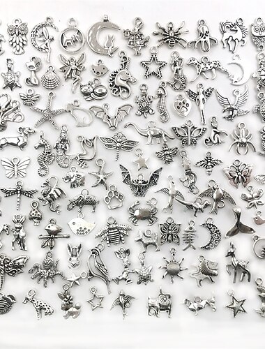  100 Stück große Lose Schmuckherstellung Silber Charms gemischt glatte tibetische Silber Metall Charms Anhänger DIY für Halskette Armband Schmuckherstellung und Handwerk