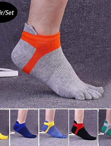  Hombre 3 pares Calcetines hasta el Tibio Calcetines de Deporte Calcetines con Dedo Calcetines Cortos Negro Amarillo Color Bloque de color Ropa Cotidiana Vacaciones Fin de semana Retazos Medio Verano