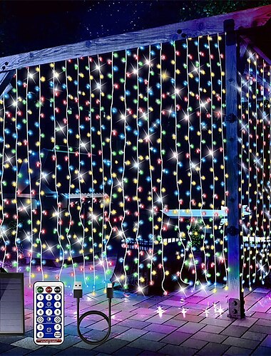  300 leds solar vorhang lichter outdoor indoor solar string lichter wasserdicht fee fenster lichter funkel lichter 8 modi weihnachtsdekoration für hausgarten terrasse hochzeitsfeier
