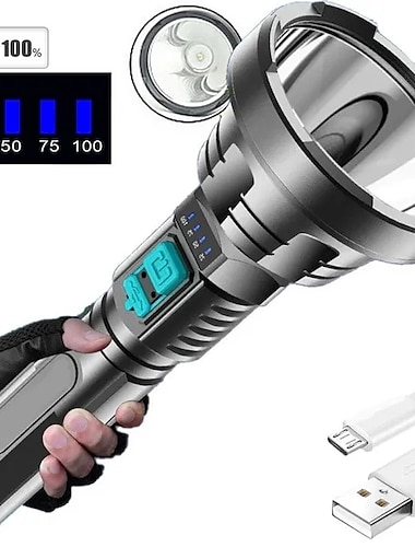  grote nieuwe lont sterk licht zaklamp usb oplaadbare tactische jacht zaklamp ingebouwde batterij licht led zaklamp