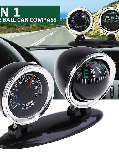  uusi musta 2 in 1 ohjauspallo auton kompassi lämpömittari koristeet kojelaudan suunta