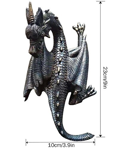  gehörnter Drache Wandskulptur, Polyresin, grauer Stein, Gothic &Ampere; mittelalterliches Dekor, Schreibtisch- und Regaldekorationen, dekorative Bürogeschenke für Männer