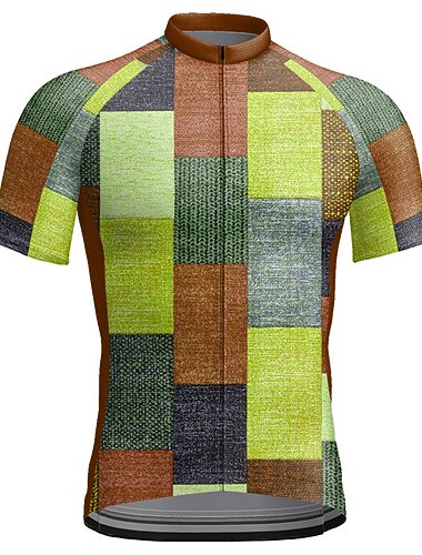  Voor heren Wielrenshirt Schotse ruit Korte mouw Fietsen Shirt Kleding Bovenlichaam met 3 achterzakken Bergracen Wegwielrennen Sneldrogend Reflecterende strips Achterzak Vochtregelerend Sport Leger