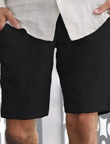  Herren Shorts Kurze Hosen Leinenshorts Kurze Hosen Sommer-Shorts Strandshorts Kurze Hosen Tasche Glatt Komfort Atmungsaktiv Outdoor Täglich Ausgehen Modisch Strassenmode Schwarz Blau