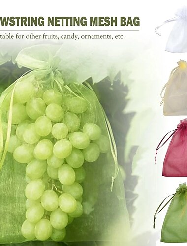  50 Uds. Bolsas de protección para frutas y uvas, bolsas de malla para jardín, control de plagas para huerta agrícola, bolsas para verduras con red antipájaros