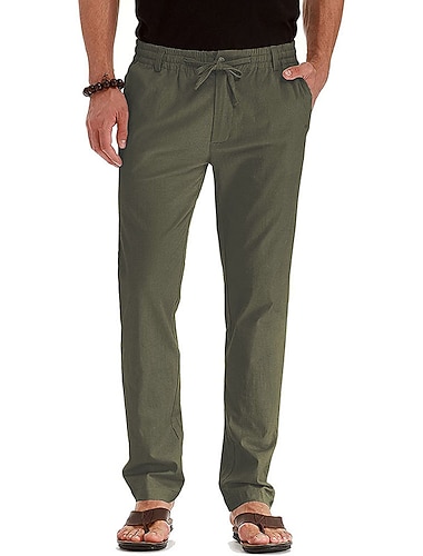  Herren Hose Hosen Chinesisch Chino Sommerhosen Freizeithose Tasche Kordelzug Elastische Taille Glatt Komfort Atmungsaktiv Outdoor Täglich Ausgehen Baumwollmischung Modisch Brautkleider schlicht Wei