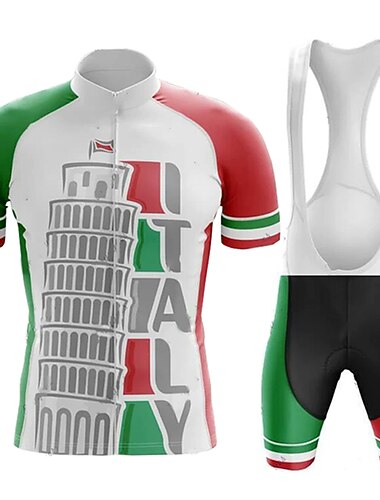  Herren Radtrikot mit Trägershorts Kurzarm Mountainbike MTB Straßenradsport Sommer Blau Schwarz Weiß Grafik Buchstaben & Zahlen Fahhrad 3D-Polster Schnelltrocknend Rückentasche Feuchtigkeitsableitend