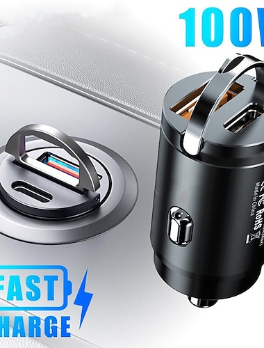  seametal 100w شاحن سيارة usb سوبر تهمة usb-a usb-c ولاعة السجائر محول شاحن الهاتف المخفية ل iphone huawei samsung