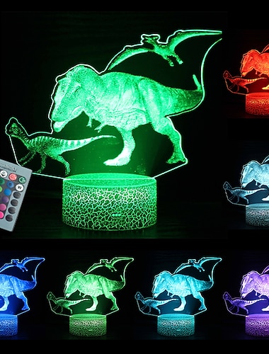  dinosaur leker 3d natt lys lampe - barn barn gave til gutter 16 led farger skiftende belysning touch usb lade bord skrivebord soverom dekorasjon kule gaver ideer bursdag jul til baby venner