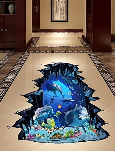  3D onderwaterwereld muursticker sticker cartoon dolfijn pvc waterdichte muursticker