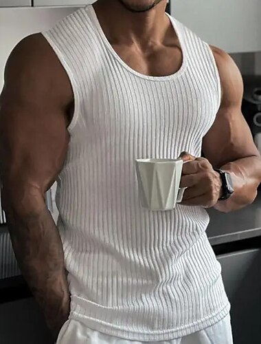  Herren Tank Top Weste Unterhemd Ärmelloses Shirt Ärmellos Rundhalsausschnitt Sommer Einfach Mode Designer Muskel Outdoor Ausgehen Fitnessstudio Schwarz Weiß Gelb Top T-Shirt für Herren