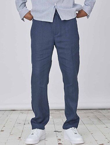  Herren Leinenhosen Hose Sommerhose Tasche Einfach Komfort Atmungsaktiv Täglich Lässig Schwarz Weiß