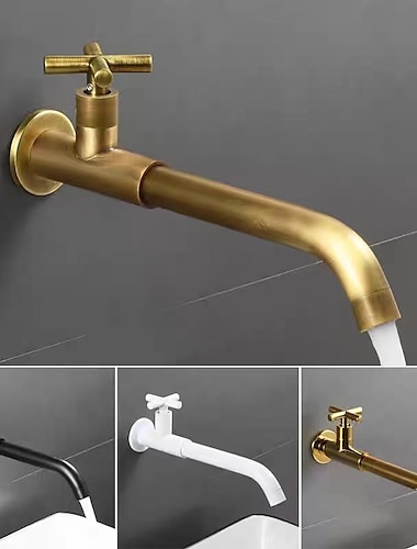  robinet de lavabo de salle de bain mural froid seulement, robinets de lavabo en laiton pivotant à 360°, robinet de vasque à un trou à poignée unique pour salle de bain