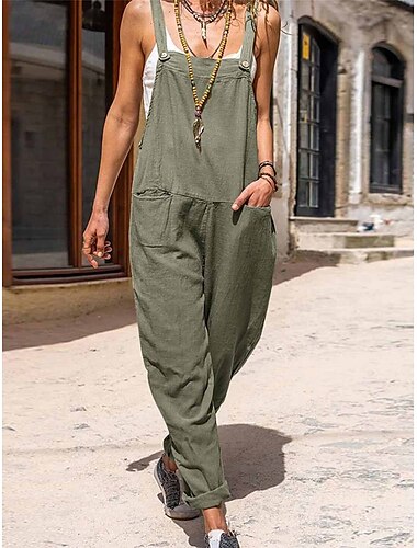  Dames Normaal Al met al Streetwear Effen Kleur Mouwloos Vierkante hals Zak Vakantie Dagelijks Normale pasvorm Zwart Wit Groen Zomer