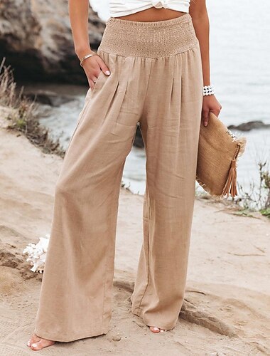  Dames Grote maten Loungewear Broeken Modieus Casual Zacht Heldere kleur Zak Pantalon Vakantie Huis Dagelijks Lange broek Zwart Wit Lichtgroen Blozend Roze Leger Groen Zomer Lente