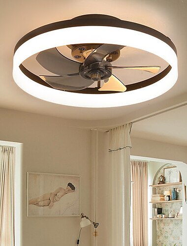  Deckenventilator mit Lichtern 19,5 "dimmbare LED 3 Farben 6 Geschwindigkeiten Timing Wendeflügel mit Fernbedienung, Haushaltsventilator-Kronleuchter, flacher Deckeneinbau-Deckenventilator für den