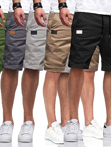  Homme Short Cargo Short Shorts décontractés Shorts de Randonnée Poche Cordon Taille elastique Couleur unie Longueur genou Sport extérieur Course Vêtement de rue mode Vert militaire Noir