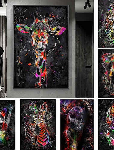  Graffiti de jirafa, arte de pared, pinturas en lienzo en la pared, pósteres e impresiones artísticos, imágenes modernas de animales para decoración de habitación de niños