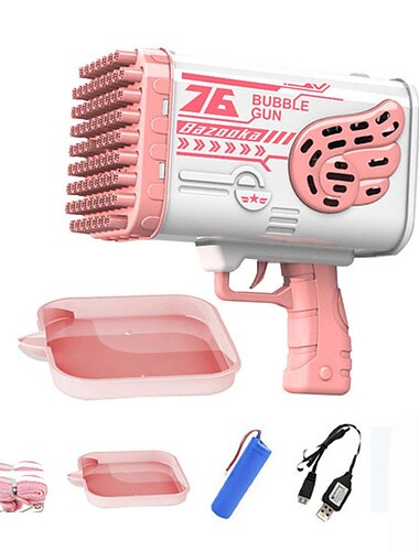  Bubble Gun Rocket  Holes Soap Bubbles Machine Gun Shape Automatic Blower With Light Toys For Kids Pomperos Childrens Day Gift