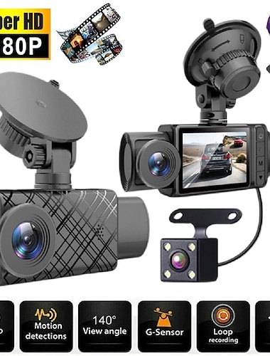  3-kanals dash-kamera med 64gb micro sd-kort 1080p foran og innvendig dash-kamera for biler ir nattsyn bilkamera for taxi parkeringsmonitor hdr bevegelsesdeteksjon sugekopp