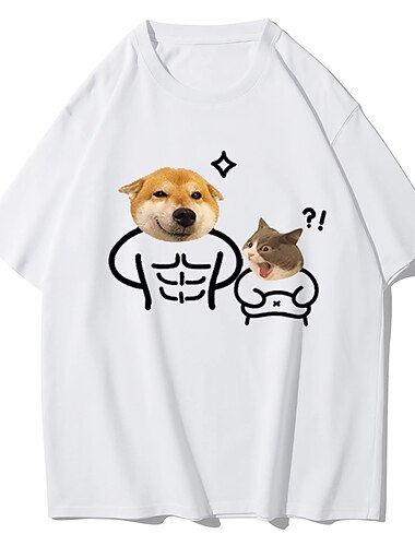  Tier Katze Hund T-Shirt-Ärmel Bedruckt Streetstyle Für Paar Herren Damen Erwachsene Heißprägen Casual
