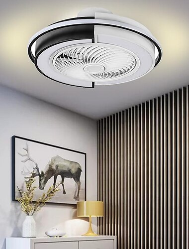  plafondventilator met afstandsbediening voor verlichting, moderne low-profile plafondventilator voor binnenshuis met 72 W warme, natuurlijke, heldere led-verlichting in 3 kleuren, slimme