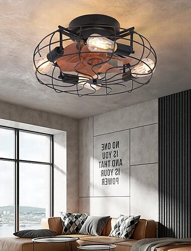  Käfig-Deckenventilator mit heller Fernbedienung flacher Unterputz-Fandelier-Schwarzer kleiner blattloser Deckenventilator für Wohnzimmer-Schlafzimmer-Küche