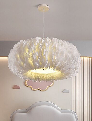  LED závěsné světlo lustr stmívatelný 50cm 1-světlo bílá kytice z peří závěsné světlo romantické namontované svítidlo pro restauraci ložnice